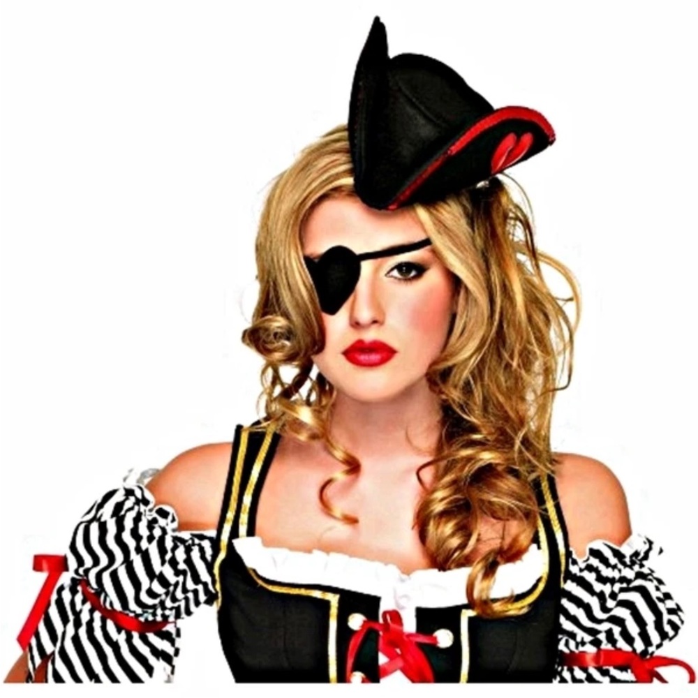 WOMANS COSTUME ACCESSORIE NEWSequin Trimmed Pirate Hat and Heart Eyepatch Adult